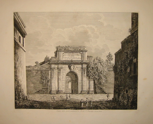 Rossini Luigi (1790-1875) Veduta della parte posteriore di Porta S.Pancrazio anticamente Aurelia 1829 Roma 